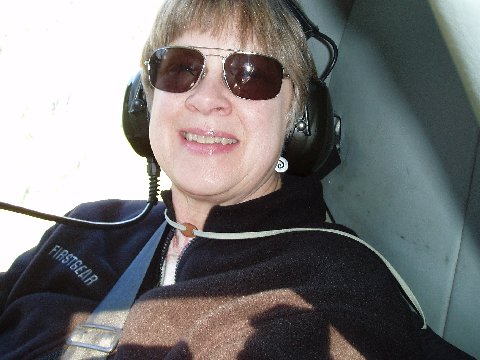 Brenda on her first helicopter ride
